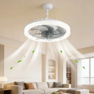 Modern Ceiling LED Fan Remote Control ABS Dimmable 7 Blades Low Profile Light Smart for Bedroom Living Room Decorative Indoor