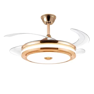 Modern Cold Air 6 Speed Retractable Gold Bldc Motor Dimmable Ceiling Fan with LED Light