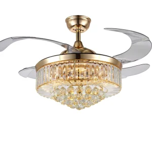 Modern Crystal LED Ceiling Fan Remote Control DC Motor 6 Speed Dimmable Low Noise Bedroom Dining Room Hallway for Living Room