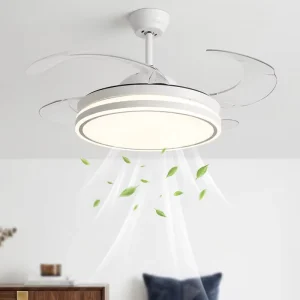 Modern DC Motor Indoor Fan Light, 42-48 Inch, Dimmable, Iron, Retractable, LED, Remote Control, 6 Speed, Low Noise
