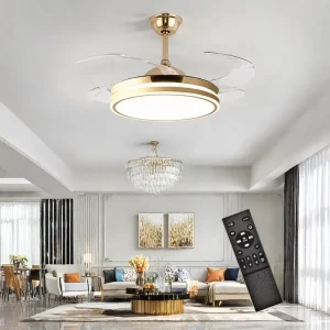Modern DC Motor LED Ceiling Fan Plastic Body 6 Speed Dimmable Remote Control High CRI 95 Quiet 4 Blade 42 inch for Bathroom