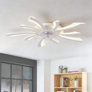 Modern DC Motor LED Energy Saving Metal Ceiling Fan Light 5 Blades Low Noise Remote Control Low Profile Dimmable Warehouse