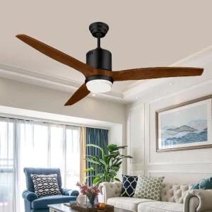 Modern Decorative Dimmable AC Motor 52 Inch Air Cooling Ceiling Fan 3 ABS Blades Remote Control LED Light Energy Household