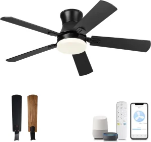 Modern Decorative Smart Design 52 Inch Copper DC Wooded 5 Blades LED Ceiling Fan with Light and Remote Control and TUYA