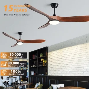 Modern Design 3-Blade Wooden Ceiling Fan with LED Lights and Remote Control, Indoor Outdoor