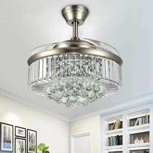 Modern Design DC AC Motor Decorative Light Remote Control LED Retractable Foldable Ceiling Fan Light for Living Room Dimmable