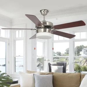 Modern Design Electric AC Motor Silent 52 Inch Ceiling Fan with 5 Blades LED Light Hotel Household Indoor Decor