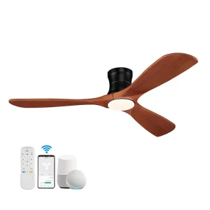 Modern Design Household 52 Inch Solid Wooden Blades 110V 220V DC Motor LED Ceiling Fan with Light and Remote Control