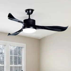 Modern Design Low Noise 3 Abs Blade 52Inch Black Metal Led Ceiling Fan Light Remote Control Led Ceiling Fans
