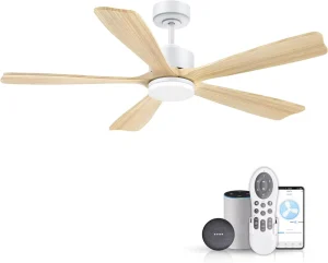 Modern Design Smart WiFi APP Remote Control LED Ceiling Fan Light Solid Wooden 5 Blades DC Motor LED Ceiling Fan