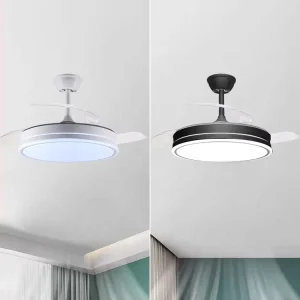 Modern Designer 42 Inch LED Ceiling Fans with Retractable Chandelier and Remote Control for Bedroom Decorative Lighting