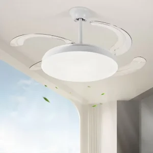 Modern Designer 48 Inch Retractable Chandelier LED Ceiling Fans with Remote Control for Bedroom Decorative Lighting