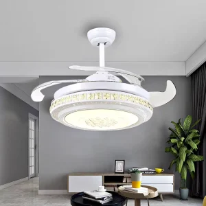 Modern Dimmable LED Ceiling Fan Light with Remote Control Crystal Chandelier Pendant Light Silent Motor for Home Dining Room