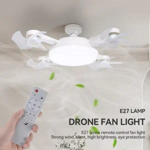 Modern Drone Ceiling Fan 45cm Indoor Room Hotel Ceiling Fan with Lights 3 Wind Speed Smart LED Ceiling Fan Lamp E27 with Remote