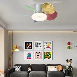 Modern European 32 Inch Macaron Ceiling Fan LED Lamp Remote Control 6 Speed Iron Body 220V DC Motor Bladeless 5 for Home Use