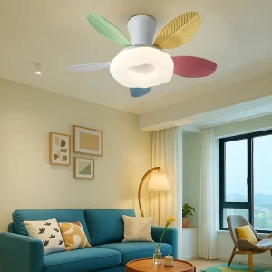 Modern European 32 Inch Macaron LED Ceiling Fan Remote Control 6 Speed Iron Body 220V DC Motor 5 Bladeless for Home Living Room