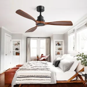 Modern European Style 48 Inch Dc Motor Energy Efficiency Solid Wood Blade Ceiling Fan With Remote Control
