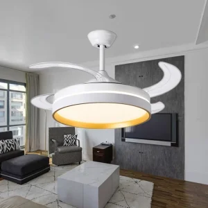 Modern Fancy LED Ceiling Fans 42 48 Inch Retractable Invisible 4Bladeless Lamp for Living Room Round LED Light for Home