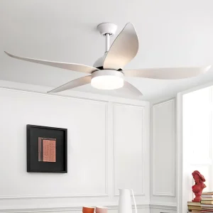 Modern High Power 5 Blade 52 Inch White Iron & Acrylic LED Light Ceiling Fan with Remote Control for Bedroom Simple Installation