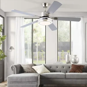 Modern High Power Ceiling Fans with Lights Wooden Blades LED Remote 6 Speed DC Motor for Bedroom and Living Room
