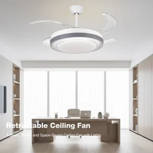 Modern Indoor Bedroom 42 Inch DC Motor ABS 4 Blades Retractable Invisible Remote Control Led Ceiling Fan Light