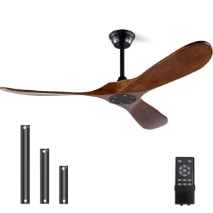 Modern Indoor Ceiling Fan No Light 52″ Retro Wood 3 Balsa Reversible Noiseless DC Motor for Restaurant Living Room Ceiling Fans