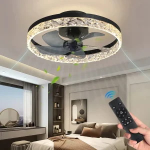 Modern Indoor Flush Mount Ceiling Fan with Lights Dimmable Fans with Remote Control Smart Bedroom Living Room Kitchen Fan