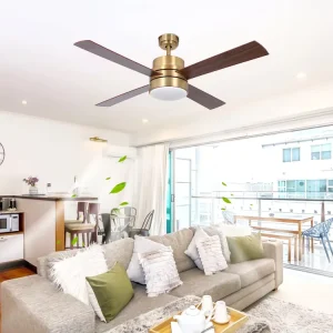 Modern Indoor Golden Housing Low Noise Home Office Decorative Dimmable LED Ceiling Fan With Light