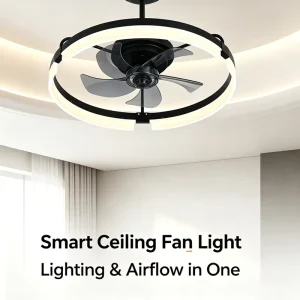 Modern Industrial Ceiling Fan with Light Silent Motor 14 Inch 5 Blades Smart Remote Control LED Fan Light for Living Room