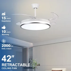Modern Interior Bedroom 42 Inch ABS Blade Retractable Time Setting Led Ceiling Fan Light with Remote Control