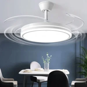 Modern Invisible Ceiling Fan with LED Light DC Motor Large Air Volume Remote Control for Bedroom Dining Room