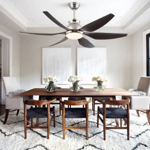 Modern Iron LED Ceiling Fan Light with DC Motor 6 Speed Quiet Operation and Remote Control for Home Office