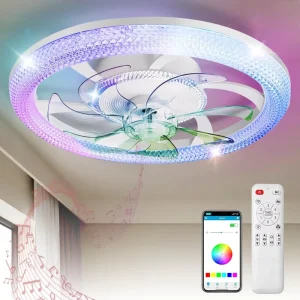 Modern LED Ceiling Fan 42W 48CM with Light Smart Bluetooth 220V 110V Remote Control Roof Fan for Bathroom Bedroom for Home Use