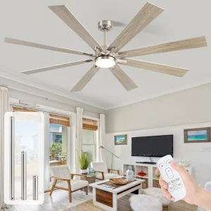 Modern LED Ceiling Fan Dual Finish Brushed Nickel 8 Blades Moisture-proof Industrial Fan for Tropical Area