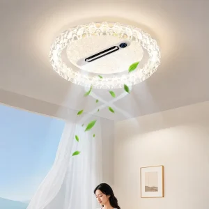 Modern LED Ceiling Fan Light Home Bedroom Livingroom Silent Restaurant Fixture Aluminum Acrylic Hotel Bladeless Fan Lamp