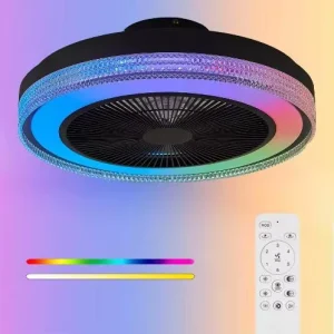 Modern LED Ceiling Fan Lights Low profile Ceiling Fans with Lights and Remote 6 speed Smart Ceiling Fans with RGB Lights