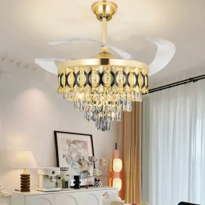 Modern LED Ceiling Fan with DC Motor Invisible Indoor Retractable Design for Living Room Iron Body & Remote Control