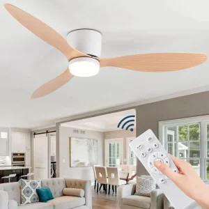 Modern LED Ceiling Fan with Light DC Motor 6 Speeds Remote Control 5 Blades Wood Nordic Design