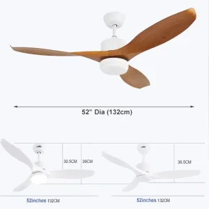 Modern LED Ceiling Fan with Light Remote Control 3 Wood Blades Quiet Ceiling Fan Lamp for Living Room Bedroom