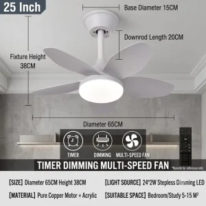 Modern LED Ceiling Fan with Light and Remote Control Quiet DC Motor 3 Color Change Decorative Ceiling Fan for Bedroom