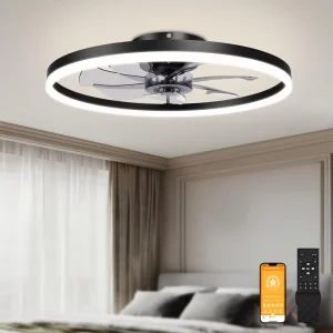 Modern LED Fan Light Dimmable 3000K 6500K Black Fandelier Ceiling Fans 7 Blades 6 Speed Remote Control Bedroom Lighting Project