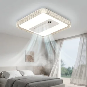 Modern LED Home Decor Fan Light Digital Display 6 Speed Remote Control Dimmable Silent Bladeless Ceiling Fan Lamp High CRI 95
