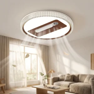 Modern LED Living Room Decor Ceiling Fan Light Digital Display 6 Speed Remote Control Dimmable Silent Bladeless High CRI 95