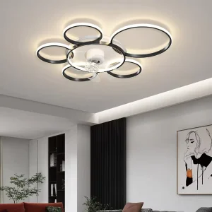 Modern LED Metal Ceiling Fan Light with Remote Control for Living Room and Bedroom