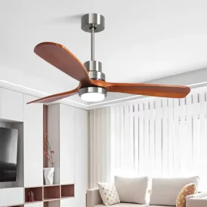 Modern Living Room Indoor Solid Wood Lower Noise LED Ceiling Fan Light With Remote