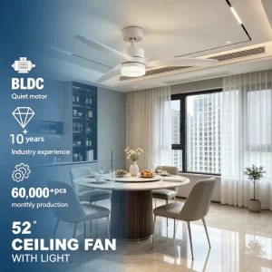 Modern Living Room LED Ceiling Fan with Metal Blades DC Motor LED Light 6 Speed Remote Control Dimmable
