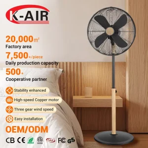 Modern Low Noise Portable Metal Mechanical Adjustable Height Oscillating 3-Speed Vertical Pedestal Fan for Outdoor & Hotel Use