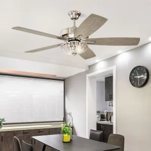 Modern Luxury 3 Color Light Flush Mount Crystal Shade Ceiling Fan Lamp Led Ceiling Fans With Light and Remote Control