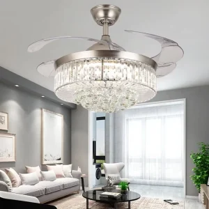 Modern Luxury Design Crystal Living Room Chandelier Invisible Ceiling Fan With Lights