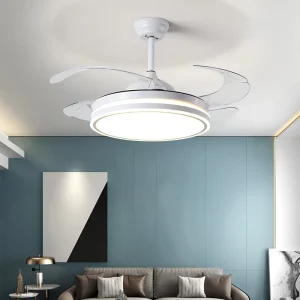 Modern Luxury Invisible Retractable Iron Ceiling Fan Light Stylish LED Remote Control Dimmable Fan Chandelier for Home Dining